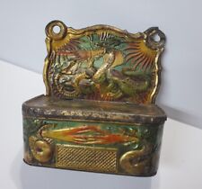 Antique 1880-1910 Fire Breathing Dragons Serpents Metal Tin Match Holder Safe picture