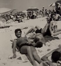 Vintage Photo Women Man Pose Wildwood Beach, NJ  B&W Swimsuit Jersey Shore picture