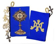 Blessed Sacrament Monstrance Symbol of Mary Tapestry Cloth Rosary Pouch Case NEW picture