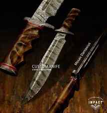IMPACT CUTLERY CUSTOM MOSAIC DAMASCUS BOWIE KNIFE BURL WOOD HANDLE- 1688 picture