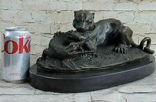 Handcrafted Bronze Lion Serpent Delabrierre Sculpture Animalier Important Art NR picture