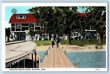 Milford Iowa IA Postcard Crescent Beach Hotel Dock Scenic View 1909 Antique Tree picture