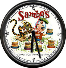 Sambo's Restaurant Pancake Tiger India Boy Diner Style Sign Black Rim Wall Clock picture