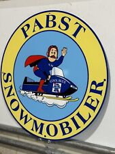 Vintage Style Pabst Cool Blue Snowmobiler  Snowmobiles Oil Metal Heavy Sign picture