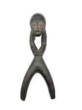 African Vintage Wood Hand Carved Slingshot Decor Lobi Tribe Head In Hands picture
