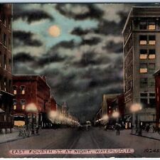 c1910s Waterloo, IA East E 4th St @ Night Litho Photo Postcard Vtg Downtown A62 picture