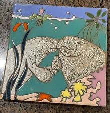 Triton Tile Pottery Manatee Fish Marine Life Hand Painted Trivet/Wall USA picture