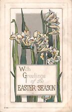 Lovely Lilies on Old Art Deco Easter Postcard - E-101 picture