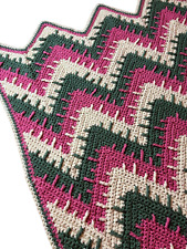 Granny Knit Handmade Crochet Afghan Blanket Throw Vintage Pink Chevron 76x46 picture