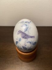 Vintage Marble Decorative Egg Blue Bird With Wood Stand. picture