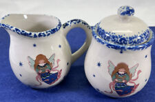 China Stoneware Country Blessings Angel Creamer & Sugar Bowl Vintage 80's picture
