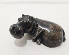 Genuine Polished Resting Hippo Stone Hand Carving Sculpture Deco Figurine ~ 3.25 picture