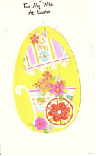 Vintage Card FOR MY WIFE AT EASTER Embossed Egg Shape Window Die cut floral picture