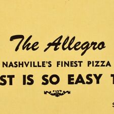 Vintage 1960s The Allegro Pizza Pizzeria Restaurant Nashville Tennessee picture