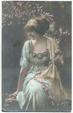 Pretty Well Dressed French Lady ~ Hand-colored RPPC Real Photo Postcard 1911 picture