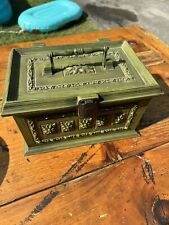Vintage Max Klein Inc SC-1280 Green Plastic Sewing Keepsake Box Chest Faux Wood picture