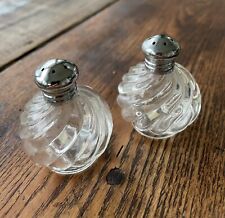 Vintage Irice Glass Salt and Pepper Shakers CHROME Top - Japan picture