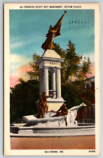 c1940s Linen Francis Scott Key Monument Eutaw Place Baltimore Vintage Postcard picture