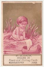 1880s~Middletown Connecticut CT~Kid & Boat~Fancy Card Shop~Victorian Trade Card picture