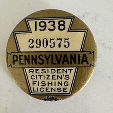 VINTAGE 1938 PA. PENNSYLVANIA RESIDENT CITIZEN'S FISHING LICENSE & PAPER PIN picture