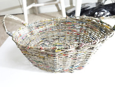 Handmade Upcycled Woven Magazine Storage Basket With Handles Recycled Newspaper picture