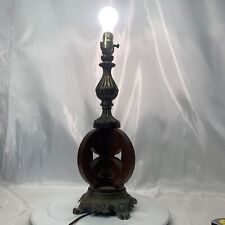 Vintage MCM Table Lamp Wood Metal Base Decor picture