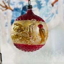 Antique Mercury Glass Christmas Ornaments Bird on Branch Pattern Red/Gold picture