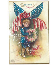 c1908 Lest We Forget Ellen Clapsaddle American Flag 4th Of July Int Art Postcard picture