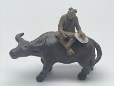 VTG 80s Small Chinese Shiwan Mud Man Style Figurine Boy on a Buffalo, Ox Damage picture