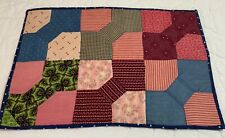 Vintage Antique Patchwork Quilt Table Topper, Bow Tie, Early Calicos, Pink, Blue picture