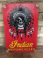 LARGE VINTAGE INDIAN MOTORCYCLE PORCELAIN GAS PUMP SIGN 19
