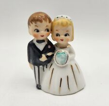 Vintage Lefton Porcelain Bride & Groom Mini Heart Lip Wedding Bell 2.5”  picture