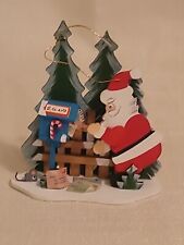 1983 Vtg SCHMID EMGEE Santa at Mailbox Wooden Ornament Taiwan w/Letters & Mouse picture