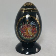 Russian Fairy Tale Ruslan And Ludmila Black Porcelain Egg Palekh Signed 3523A picture