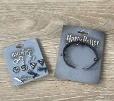 Harry Potter Collectible Set Of 5 Silver Earrings and Cuff Bracelet picture