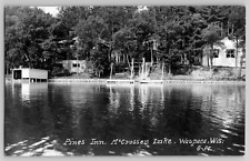 Pines Inn McCrossen Lake Waupaca WI Wisconsin RPPC Real Photo Postcard 1926 picture