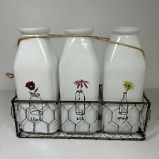 Rae Dunn GROW BLOOM THRIVE Set of 3 Glass Milk Wire Basket picture