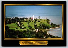 Postcard Wind Point Lighthouse Racine Wisconsin Aerial view 4E picture