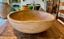 19TH C ANTIQUE AMERICAN NORTHEAST CARVED WOODEN DOUGH BOWL ON PRIMITIVE LATHE picture
