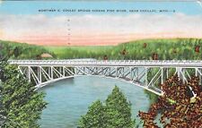 Vintage Michigan Linen Postcard Mortimer Cooley Bridge Pine River near Cadillac picture