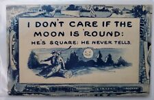 Vtg Linen Postcard I Dont Care if the Moon is Round Romantic Comedy 1930s Trains picture