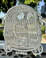 RARE - LARGE VINTAGE FIDDLEHEAD WHITE WICKER HANGING BIRD CAGE  22”x18”x13” picture