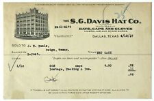 1917 DALLAS TEXAS BILLHEAD, S G DAVIS HAT CO. DOWNTOWN  picture