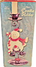 Vintage Snowman Metal Holiday Christmas Candle Holder New with Original Candle picture