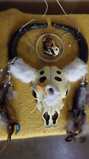 BUFFALO SKULL WITH EAGLE NATIVE AMERICAN ON DREAMCATCHER FEATHERS RESIN MINI picture
