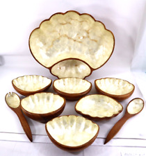 Vintage Lawson's Monkey Pod Wood Capiz Shell Lined Shell Shaped Serving Set picture