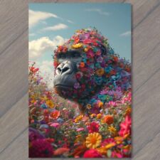 POSTCARD Gorilla Covered Flowers Colorful Unreal Strange Big Fun Unusual Cute picture