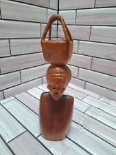 African Mozambique Native Woman VTG Hand Carved Wooden Statue Collection MelAnge picture