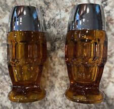  Vintage Mid Century MCM Amber Glass Salt And Pepper Shakers  picture