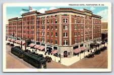 Postcard WV Huntington Frederick Hotel Trolleys Old Cars Stores Lamp Post F3 picture